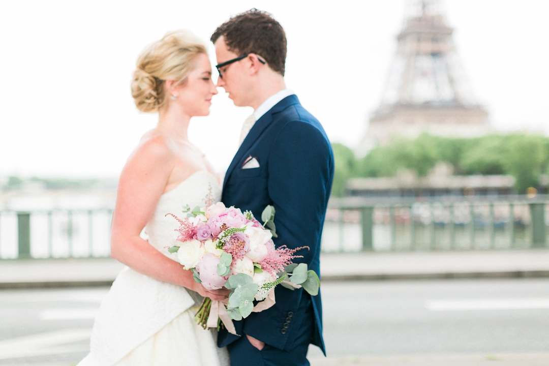 Paris wedding photographer elopement Eiffel Tower Fine art film bride boquet destination wedding