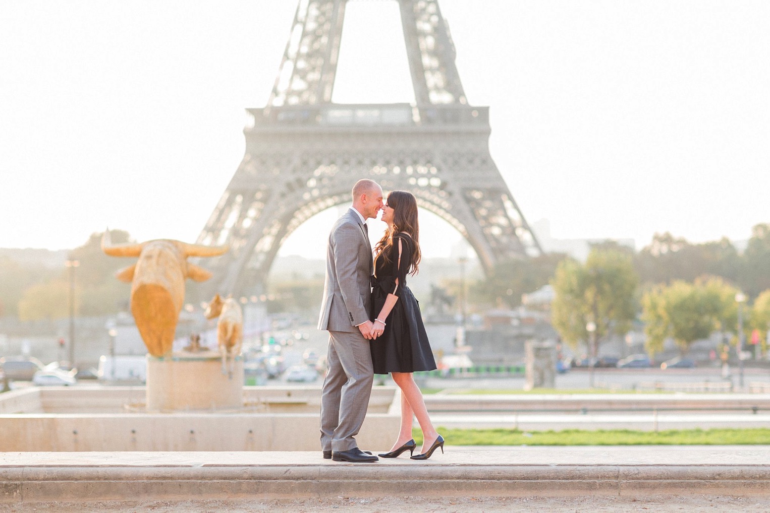 Paris photographer engagement shoot natural light film fine art France love session Eiffel Tower natural light fine art film romantic shoot elegant France