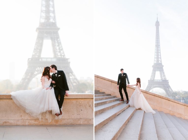 Eiffel Tower prewedding pre-wedding shoot photography natural light film fine art engagement romantic Hong Kong Paris