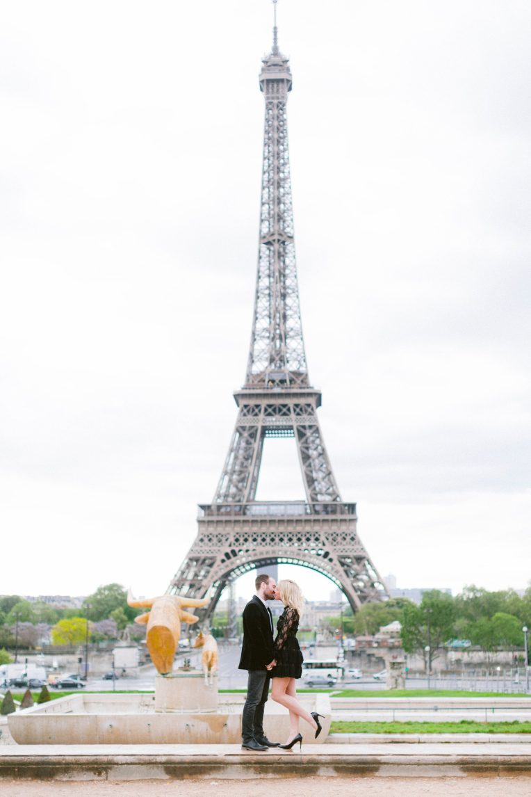 Paris photographer love engagement shoot natural light film fine art France love session Eiffel Tower natural light fine art film romantic shoot Eiffel Tower elegant France