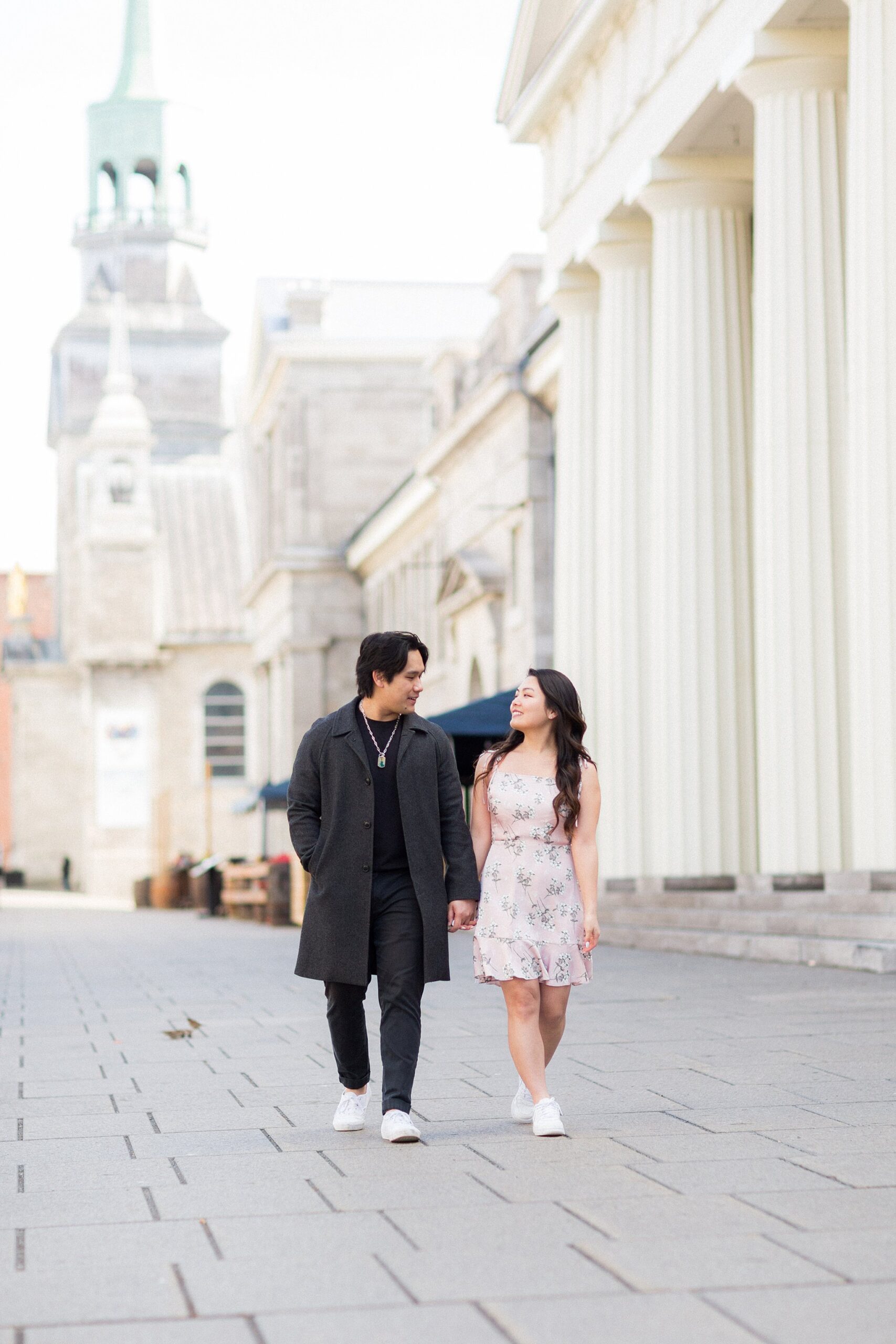 Engagement photoshoot in Montreal’s Old Port cobblestone streets