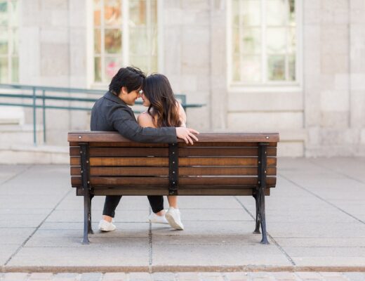 Old Port Montreal engagement photoshoot with happy couple