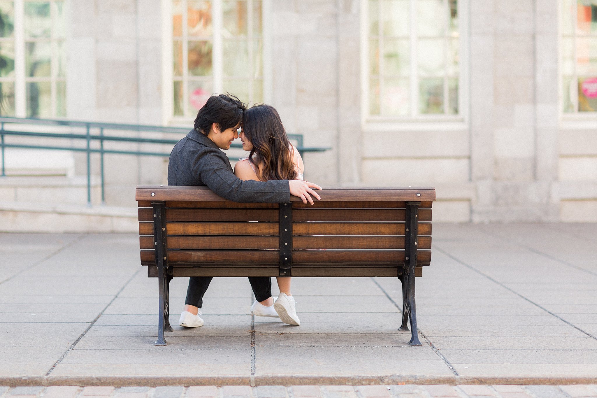 Old Port Montreal engagement photoshoot with happy couple