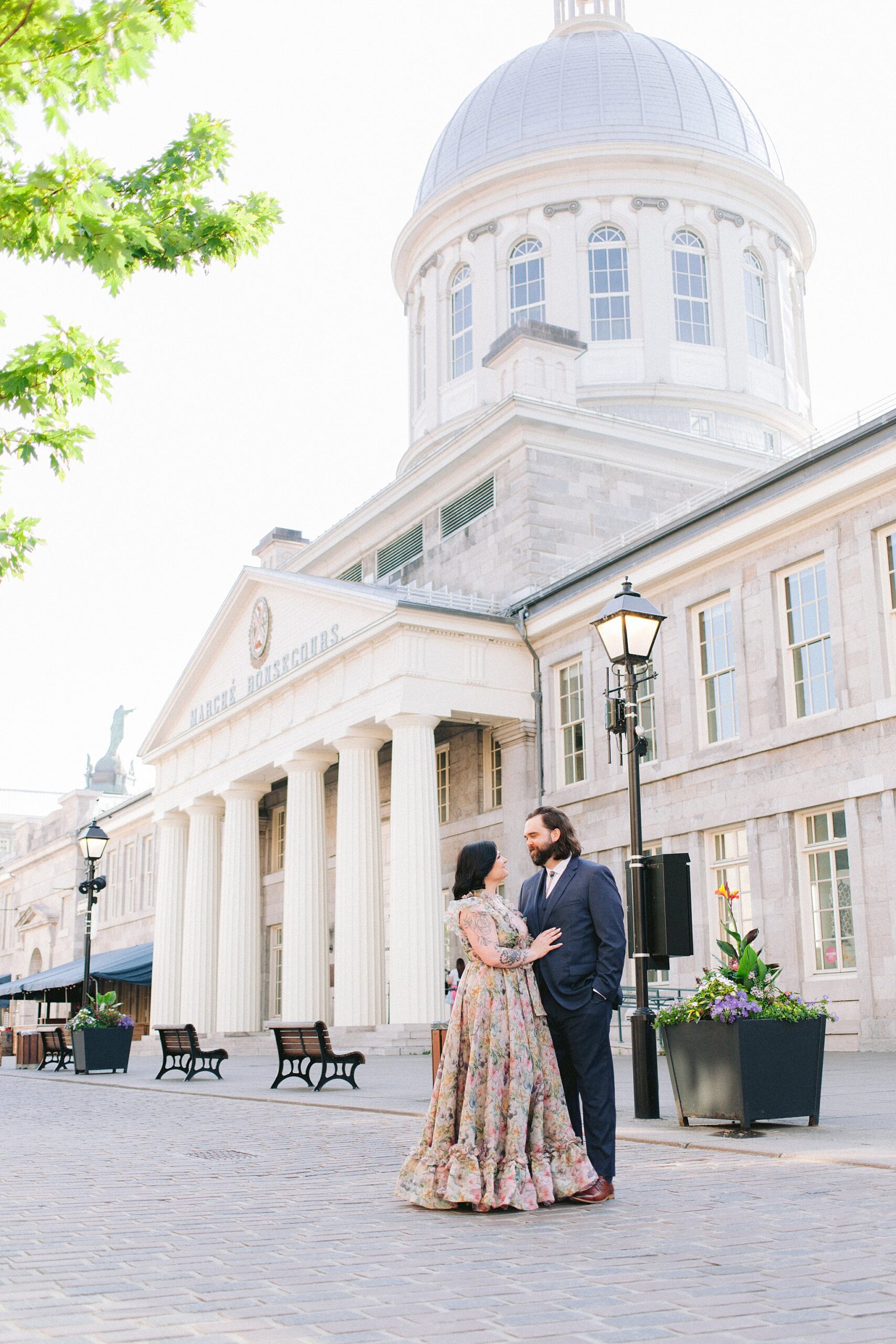 Bride and groom in the Old Port of Montreal