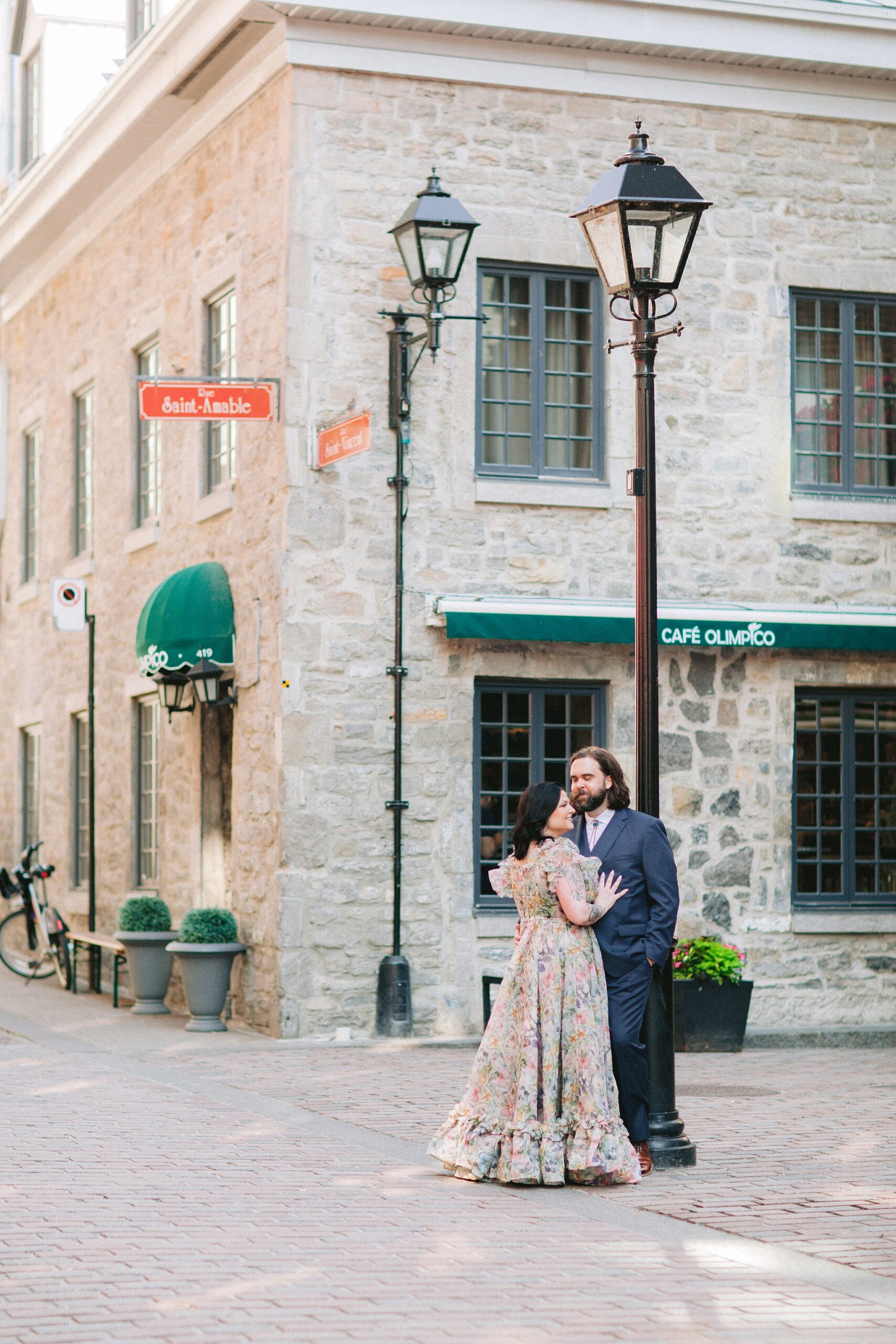 Bride and groom in a Montreal street corner