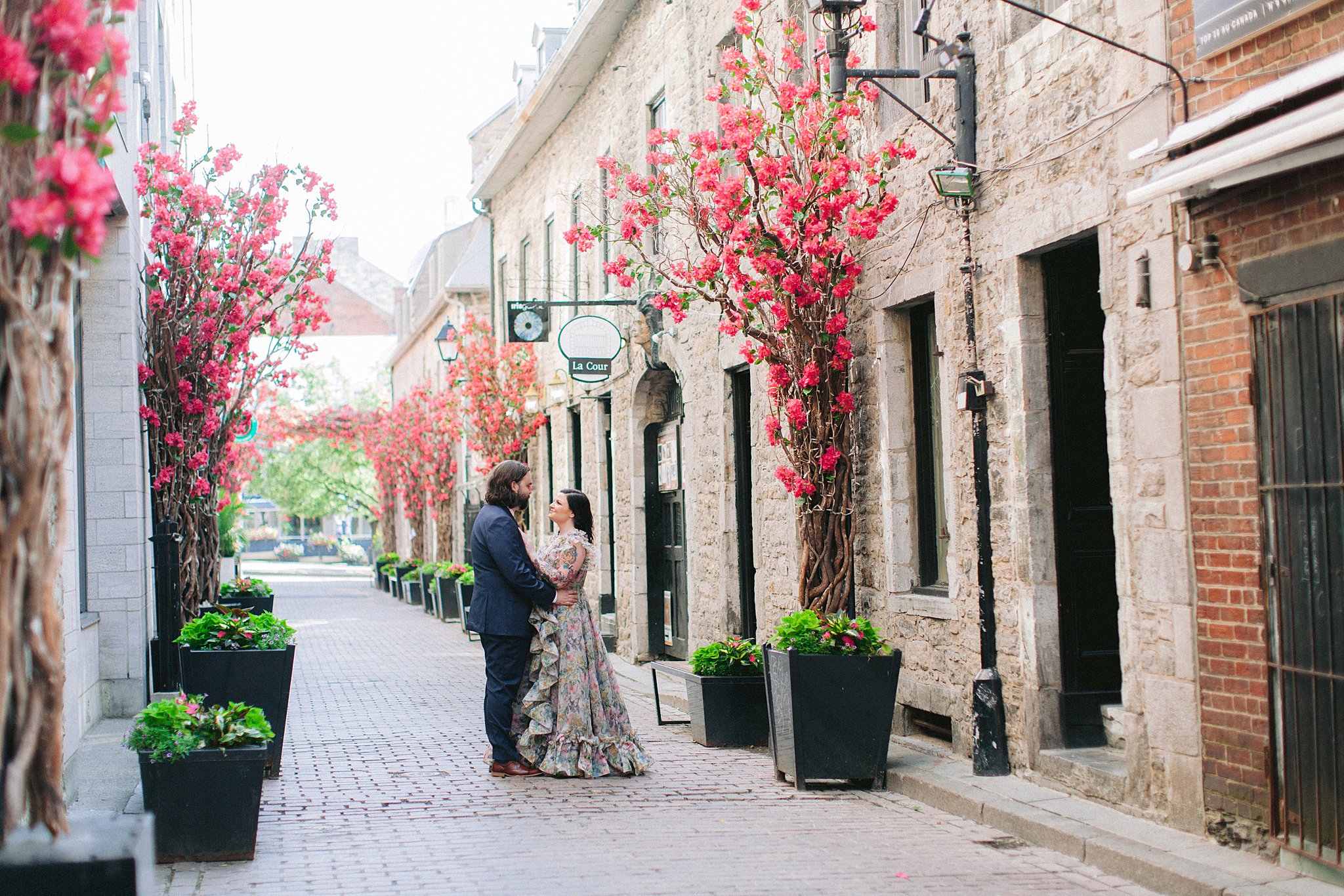 elopement photographs in cobbled street in Montreal