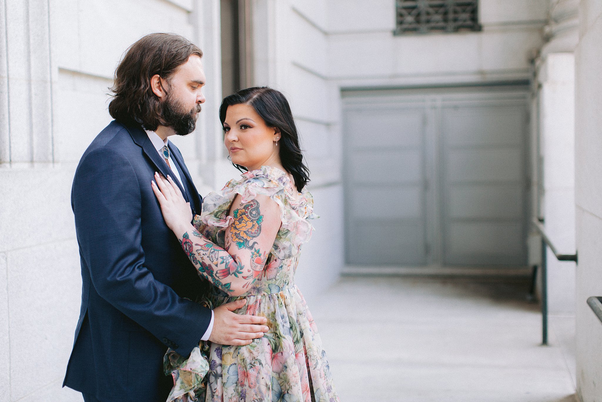 Couple's candid moment in the Old Port of Montreal