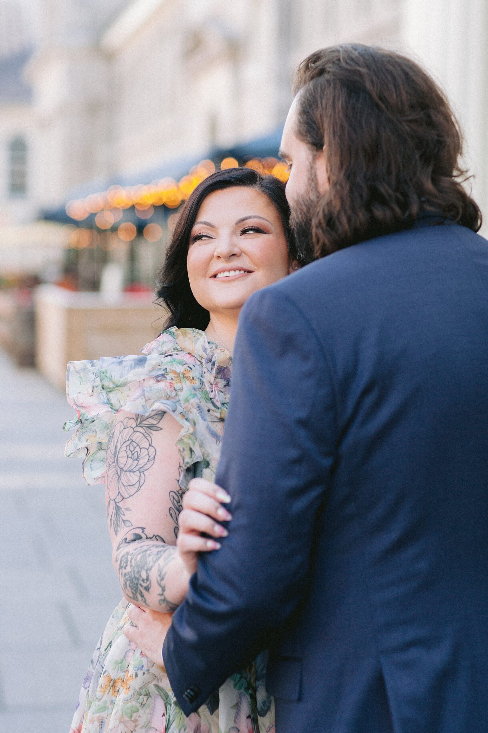 Bride smiling in Bonsecours Market in Montreal