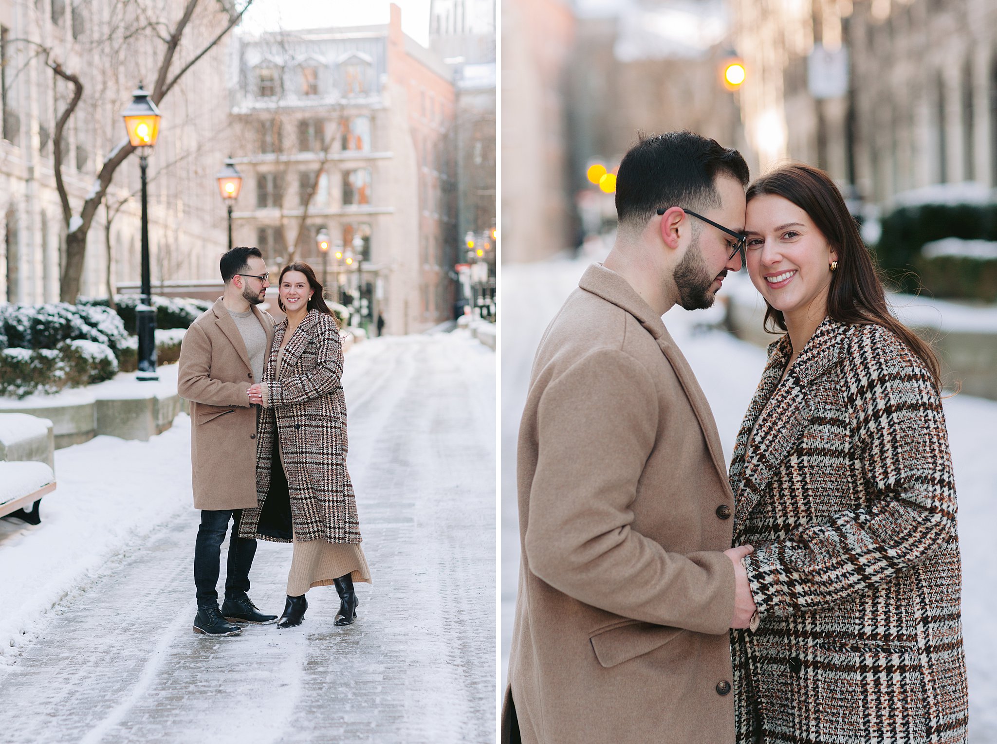 Professional photography captures a winter love story in Montreal, Canada.