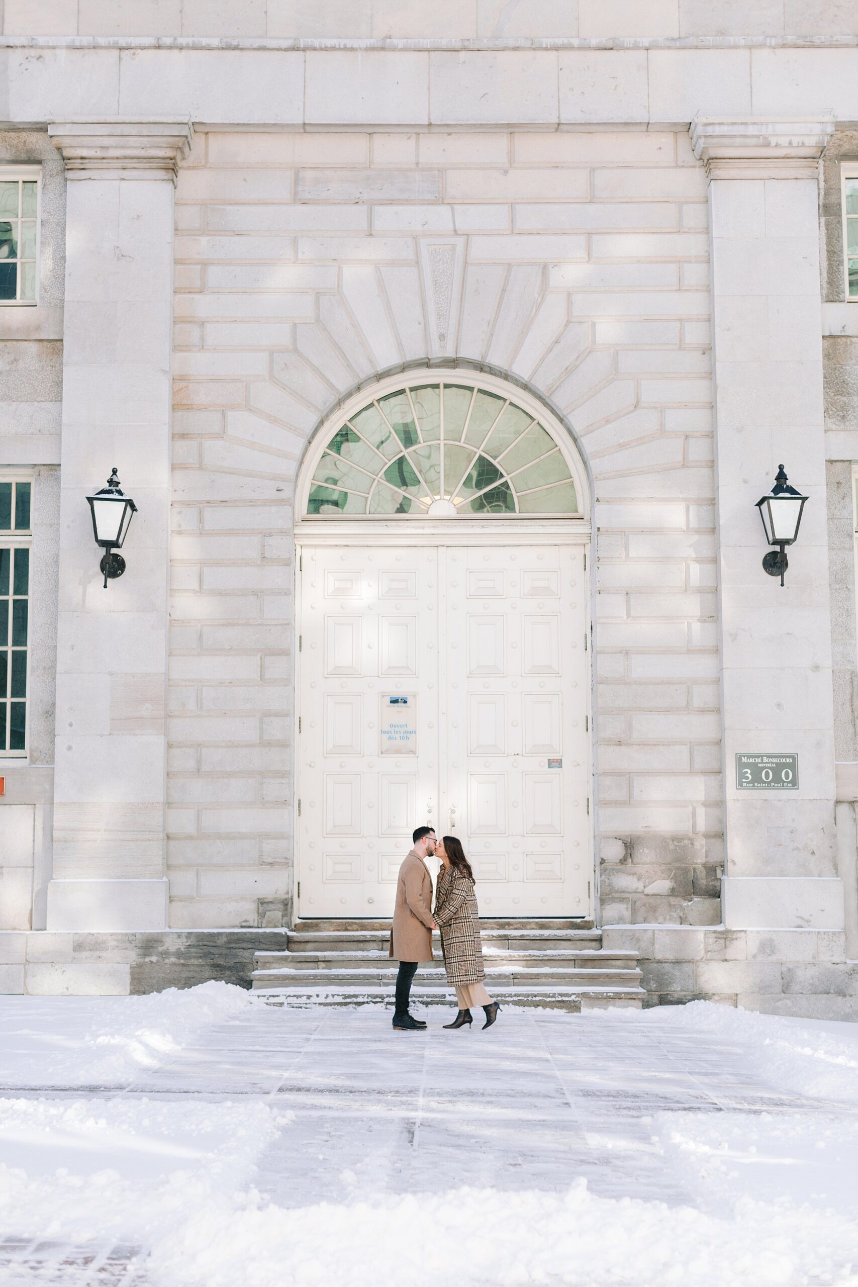 Cozy and romantic couple’s shoot in Old Port, Montreal, after a surprise proposal.