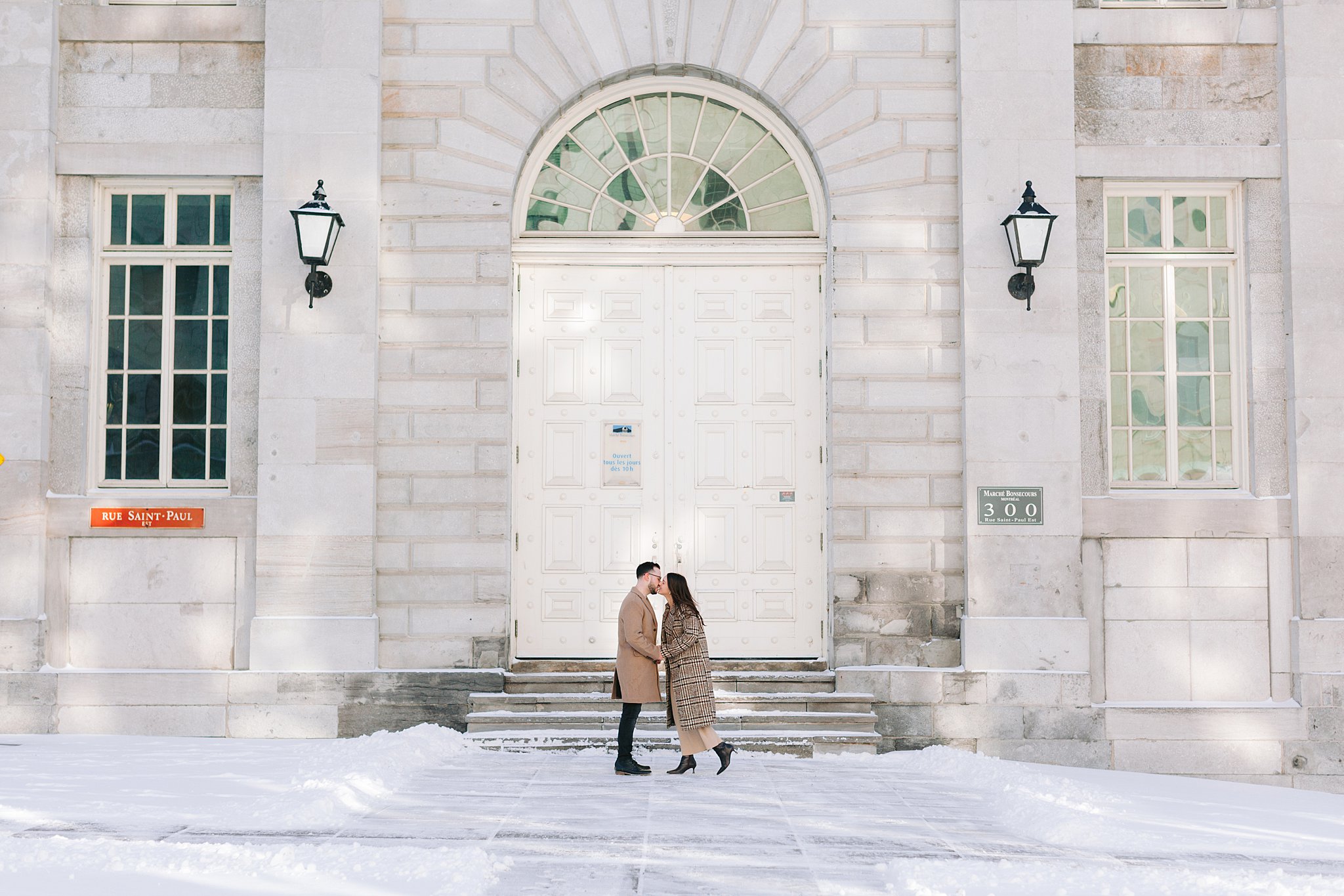 Fine art engagement photography in Montreal’s snow-covered streets.